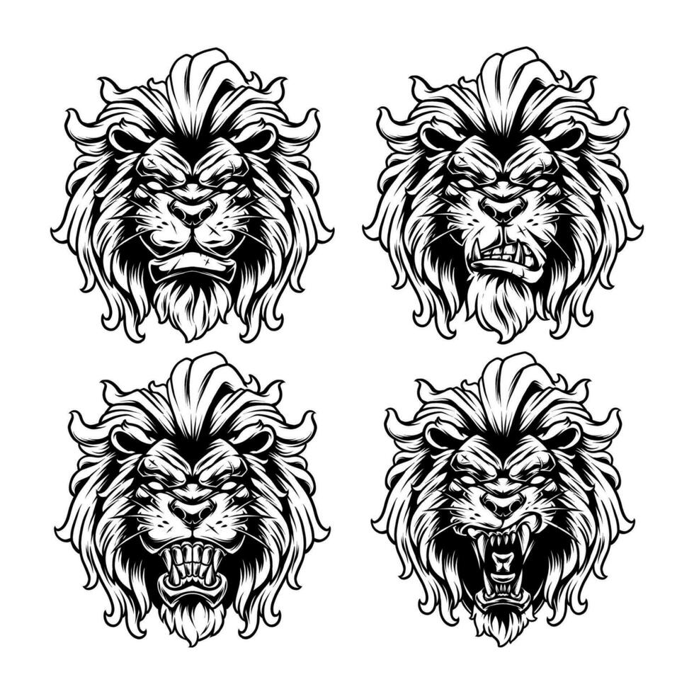 Various lion expressions vector