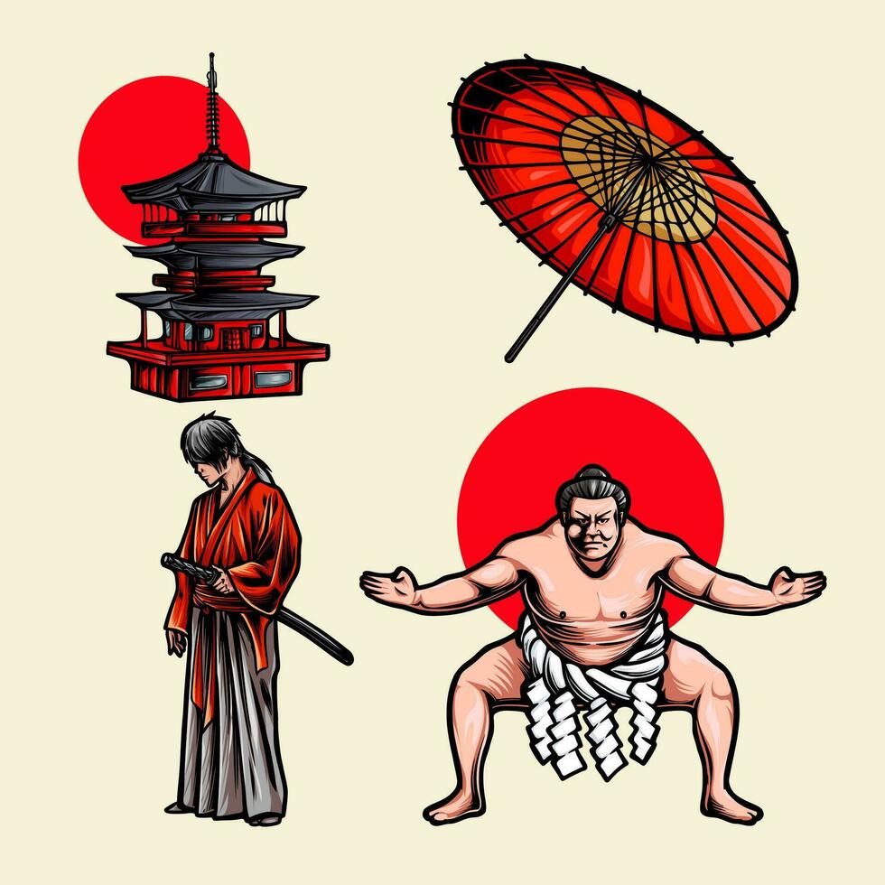 típico japonés turismo icono vector