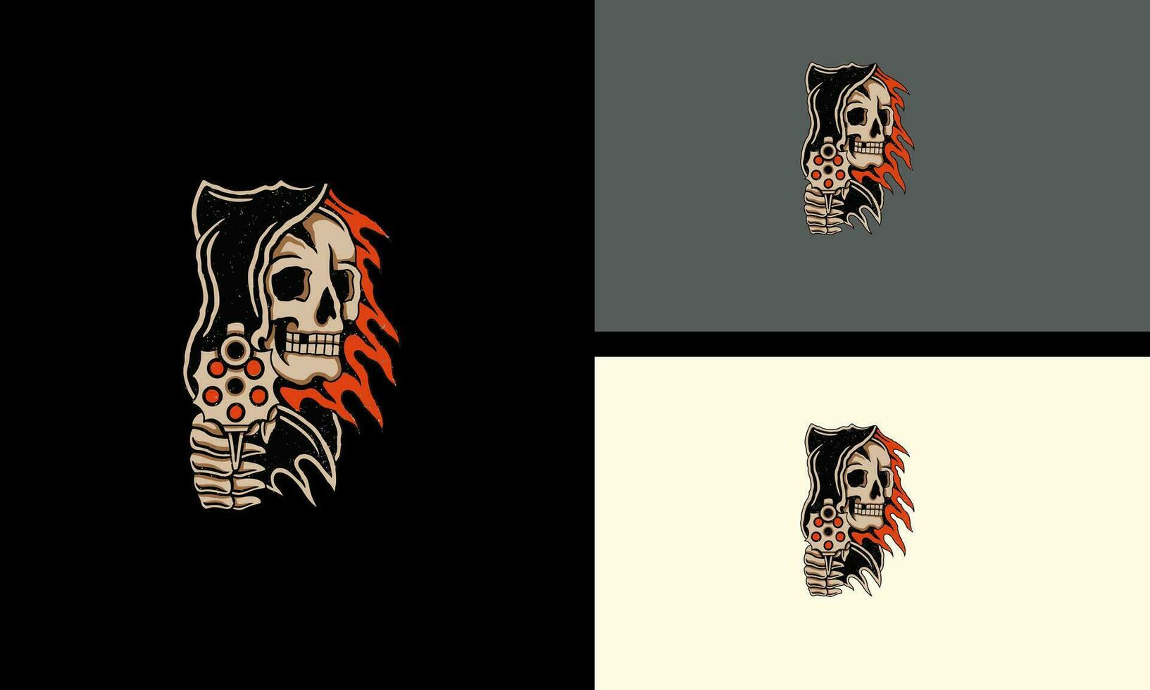 head skull with flames vector tattoo design