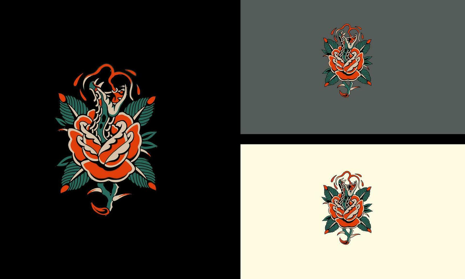 head snake and red flowers vector mascot design