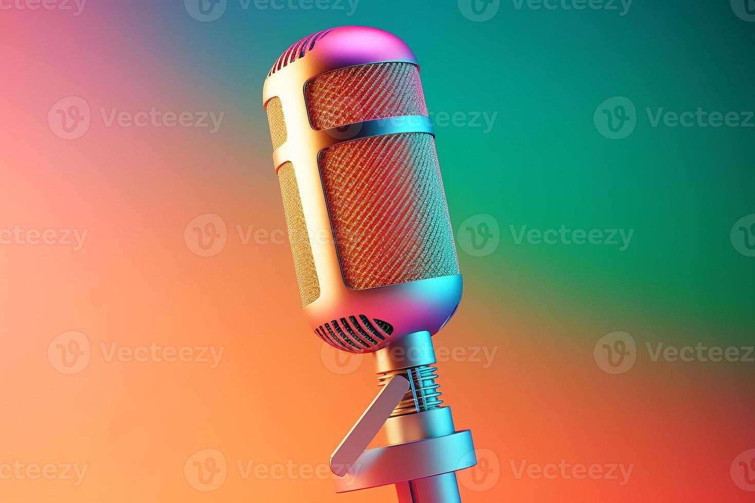 Colorful gradient background with podcast microphone, photo