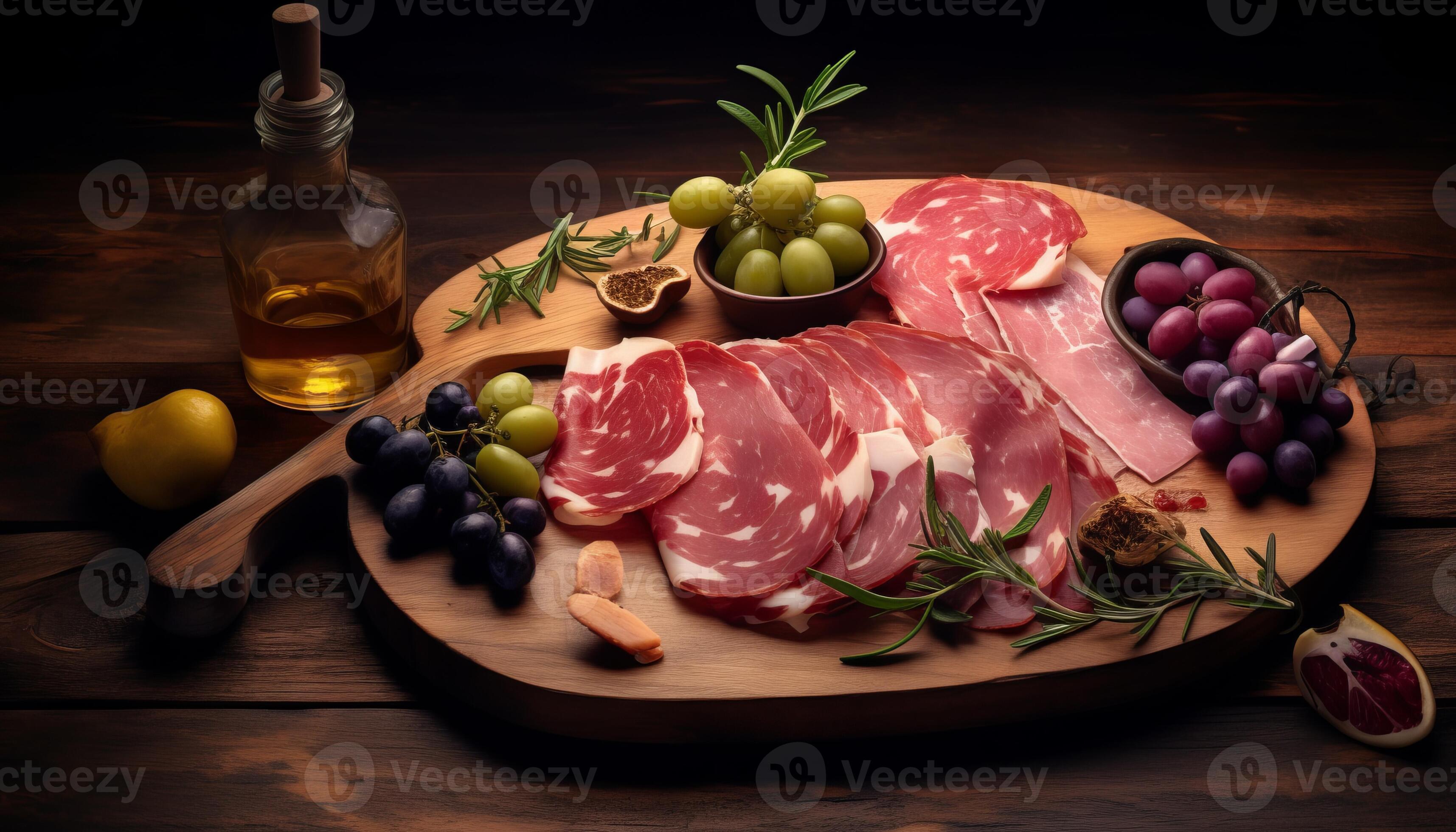 Antipasto Perfection Top View of Charcuterie Board with Prosciutto