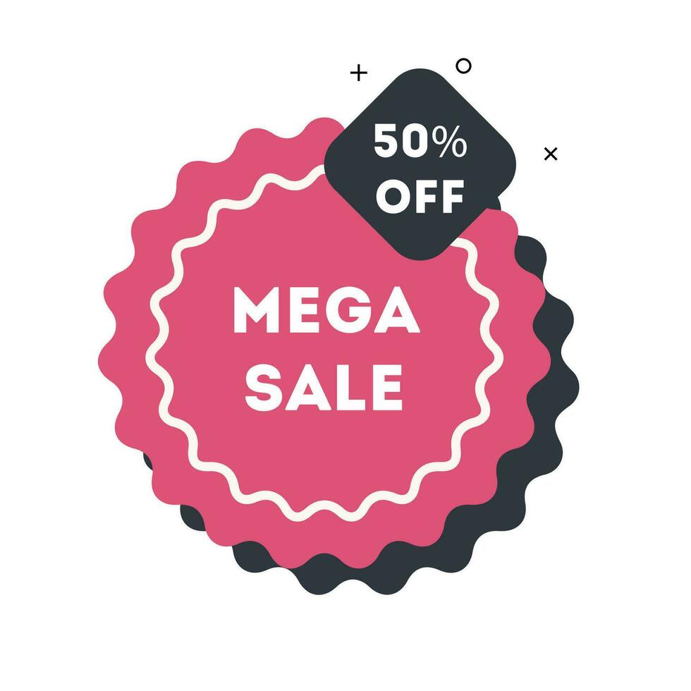 Mega sale shop label. Discount 50 percent sign for your application, web page, or promotion vector