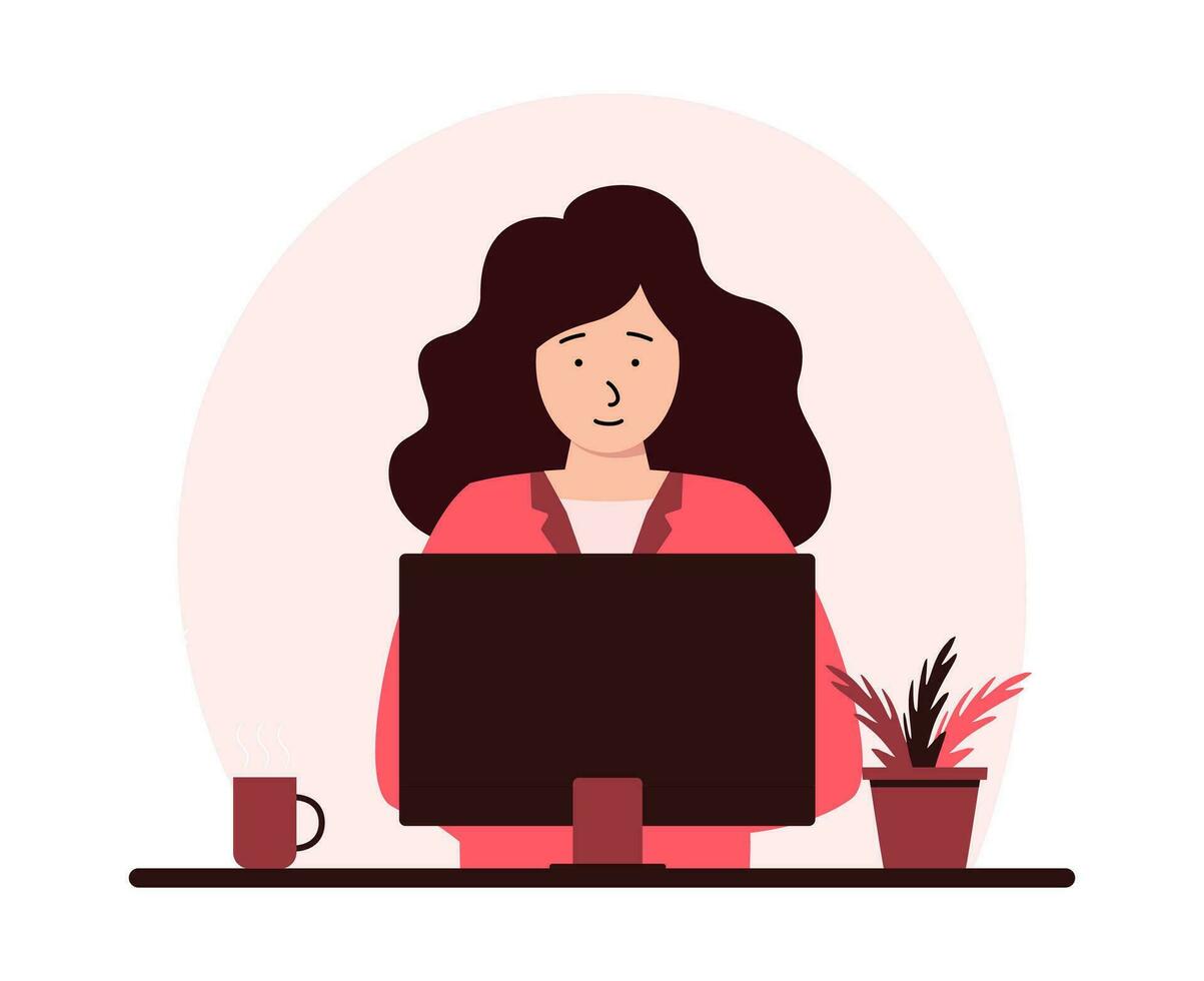 un joven mujer de negocios es trabajando en un ordenador portátil vector