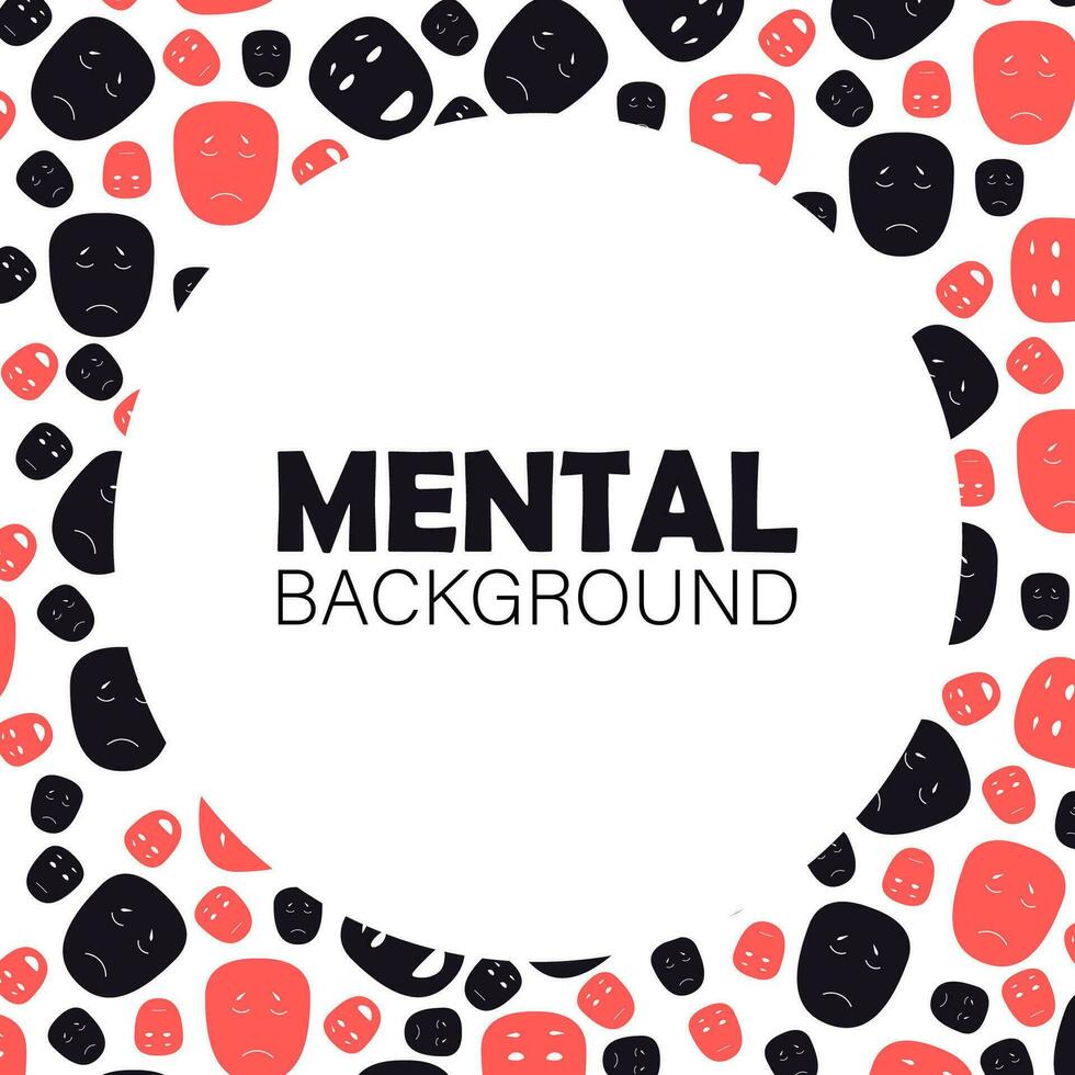 Mental health background with different faces and emotions vector