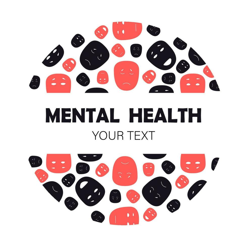 Mental health poster with different faces and emotions vector