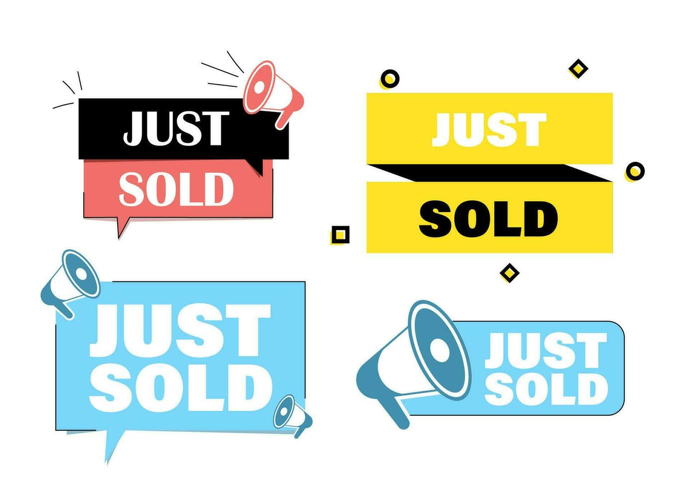 Just sold sticker set with loudspeaker. Badges for promotion and shopping web site vector