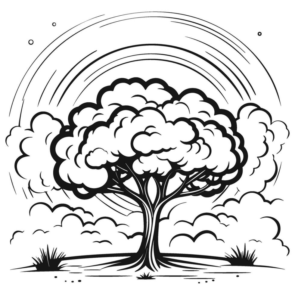 Cartoon Tree Coloring Page vector