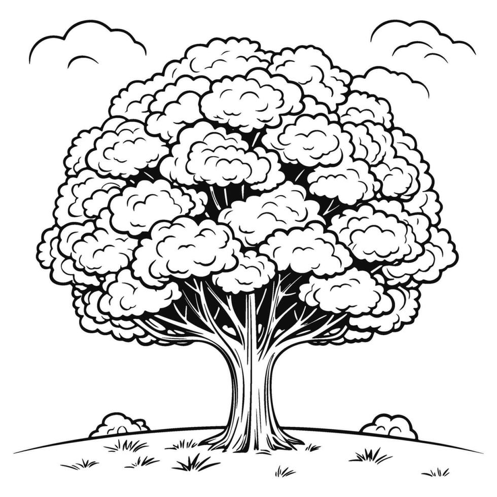 Cartoon Tree Coloring Page vector