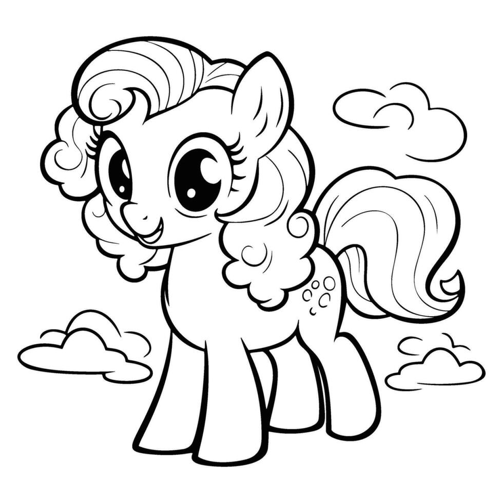 Kawaii Pony Coloring Page vector