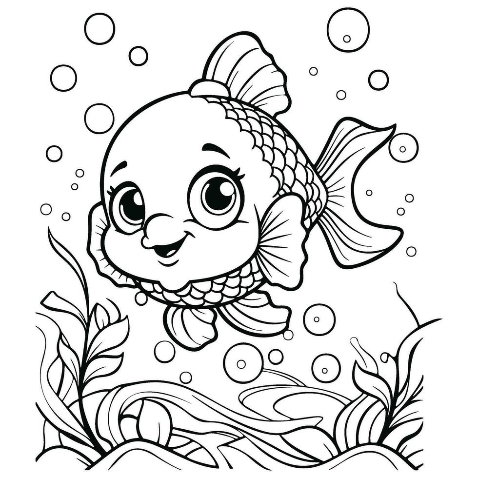 Kawaii Fish Coloring Page for Kids 26171456 Vector Art at Vecteezy