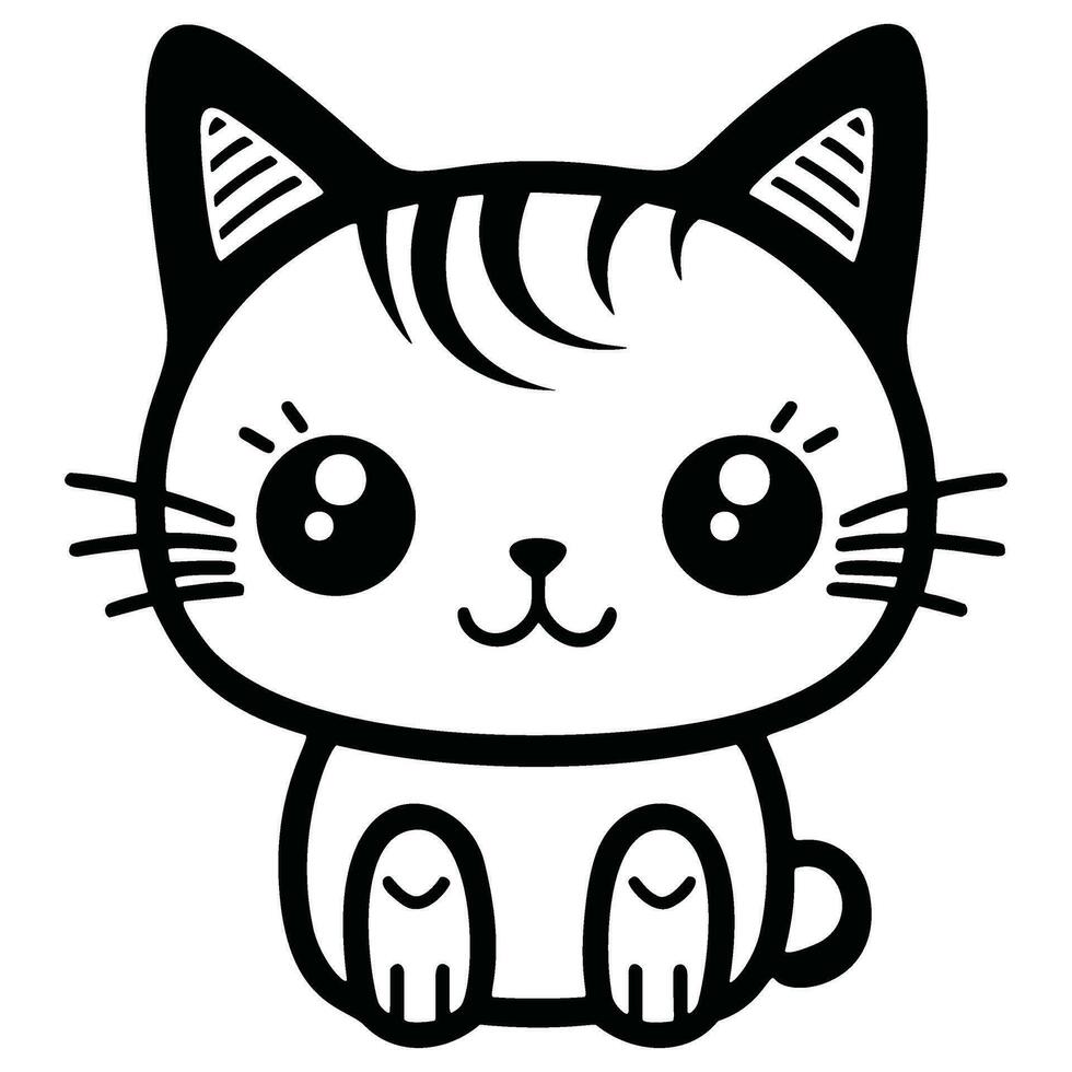 Kawaii Cat Coloring Page 26171461 Vector Art at Vecteezy