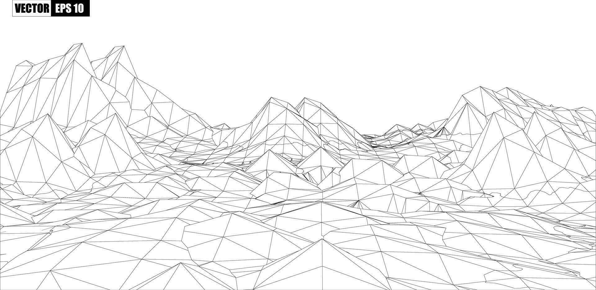 3d estructura metálica de montañas poligonal paisaje.vector ilustración vector