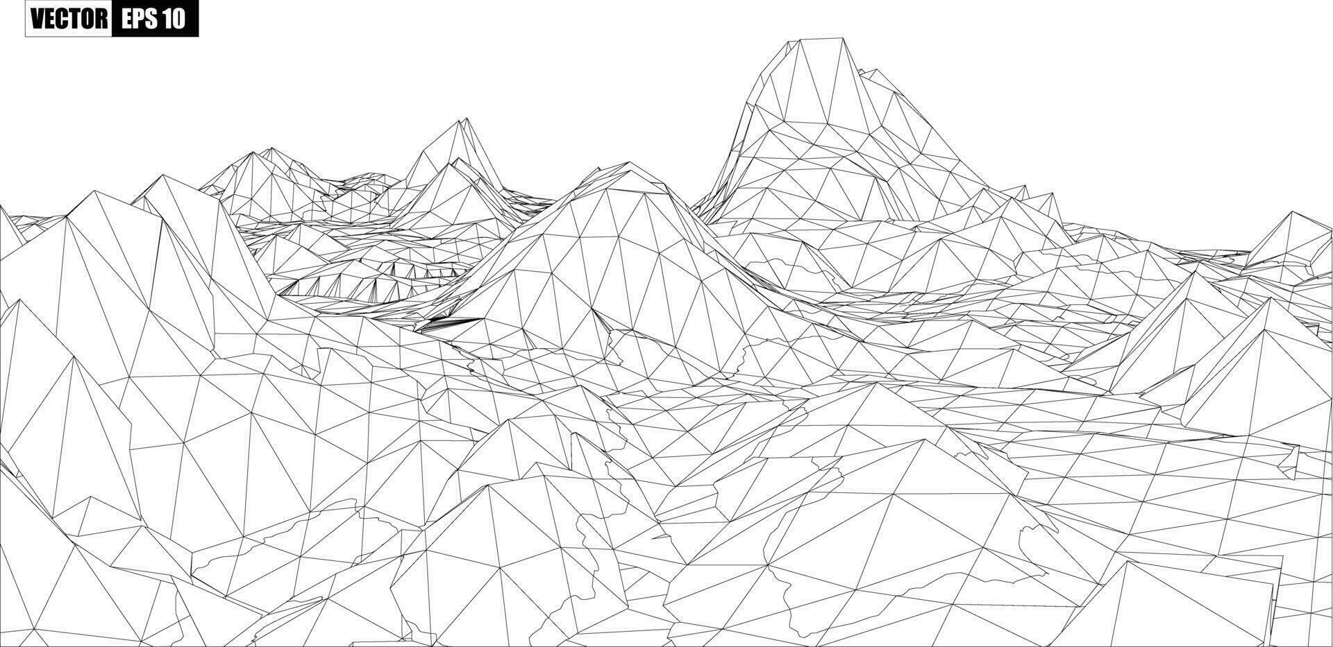 3d Wireframe of  mountains   polygonal  landscape.Vector Illustration vector