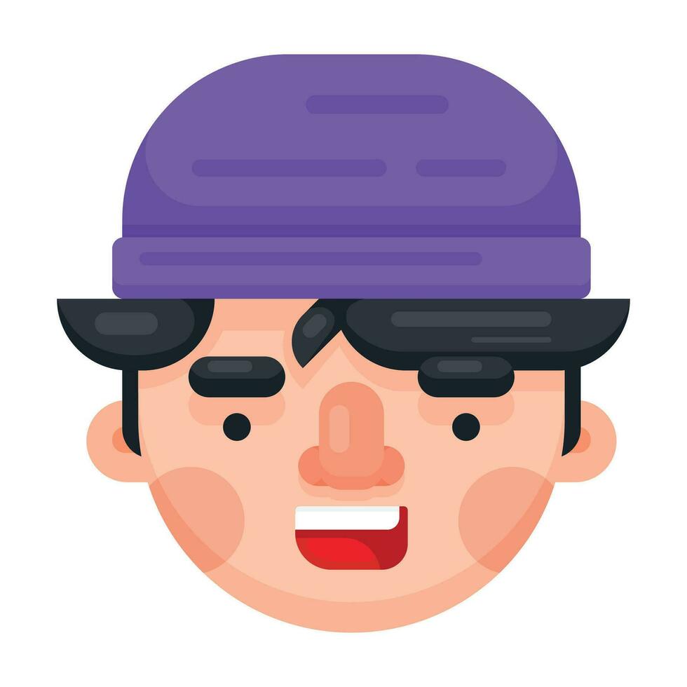 Cute boy face with winter hat. laughing boy, flat style vector