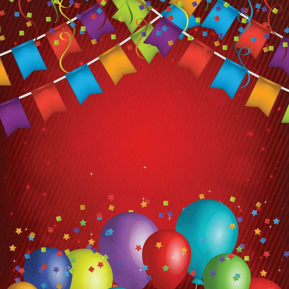 Celebrate banner. Party flags with confetti. Vector illustration.