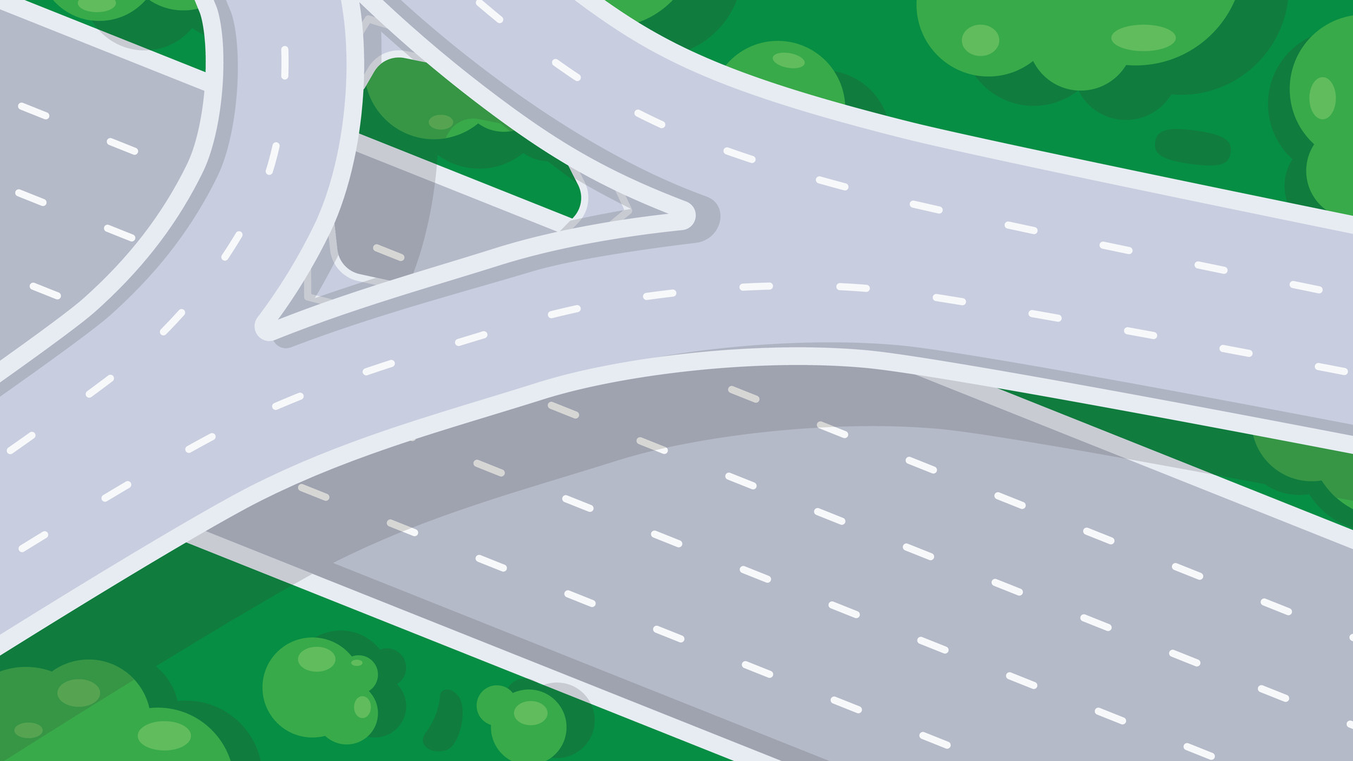 Top view of empty highway junction. Road interchange or highway