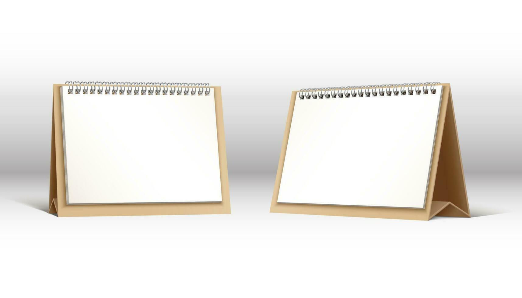 3d realistic vector collection of white blank table spiral calendar, isolated on white background.