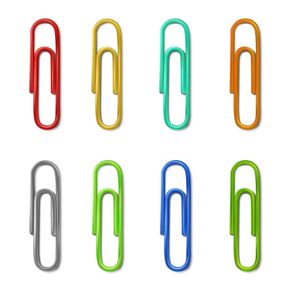 3d realistic colorful collection of paperclips. Isolated on white background. vector