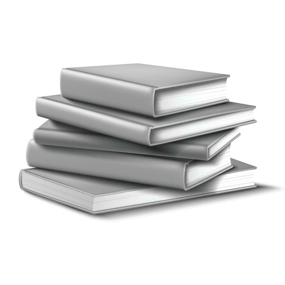 3d realistic vector books in gray mockup. Isolated on white background.