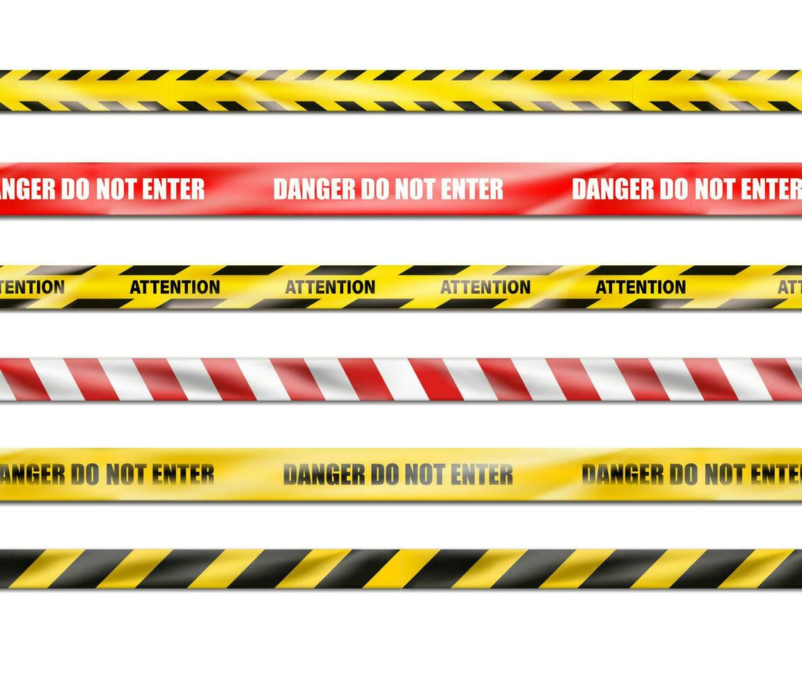 3d realistic icon. Collection of signal ribbons of danger do not enter. Warning signs. vector