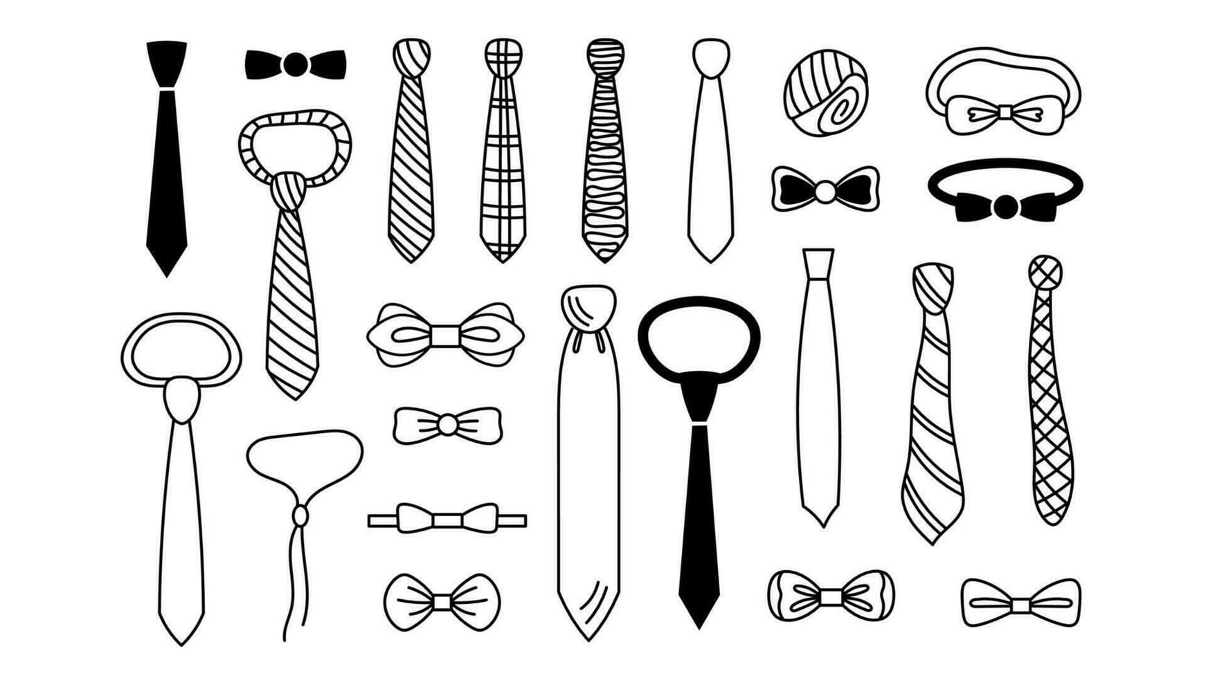 Bow tie and necktie doodle set vector