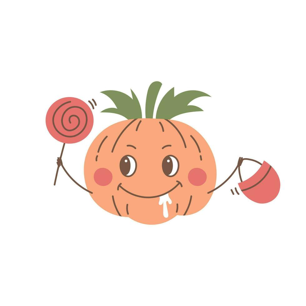 Funny Pumpkin Character with sweets vector
