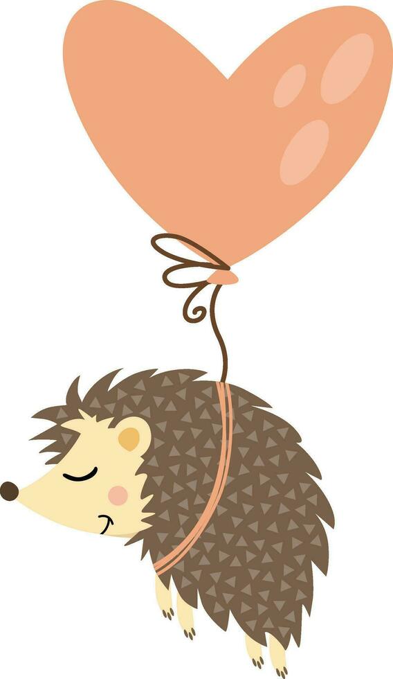 Cute hedgehog flying with heart balloon vector