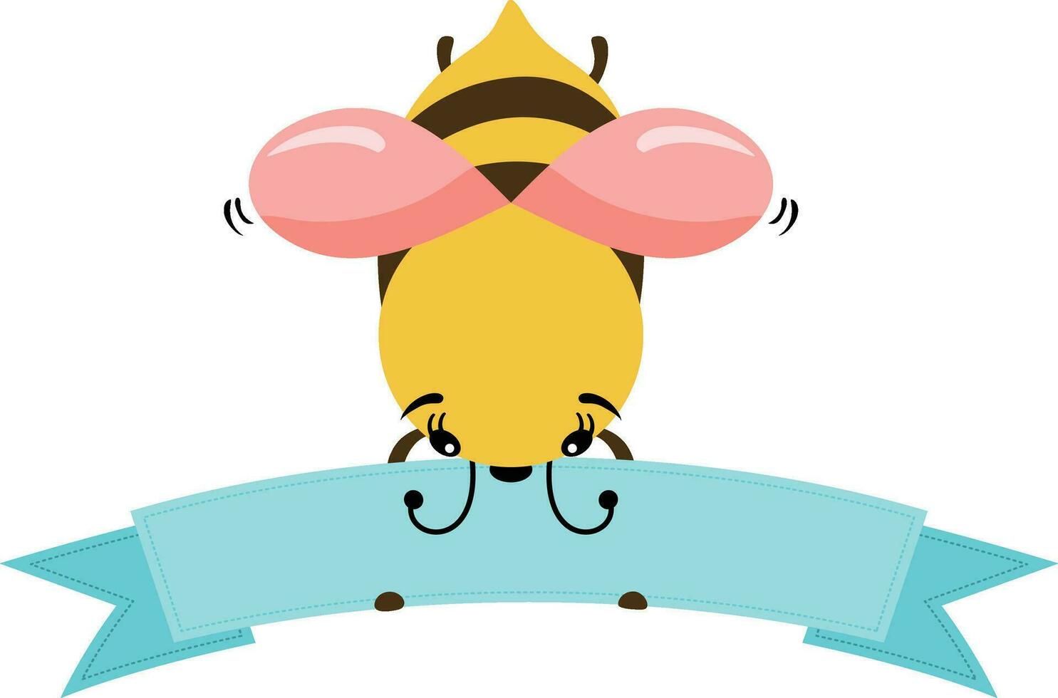 Funny bee holding a blue ribbon banner vector
