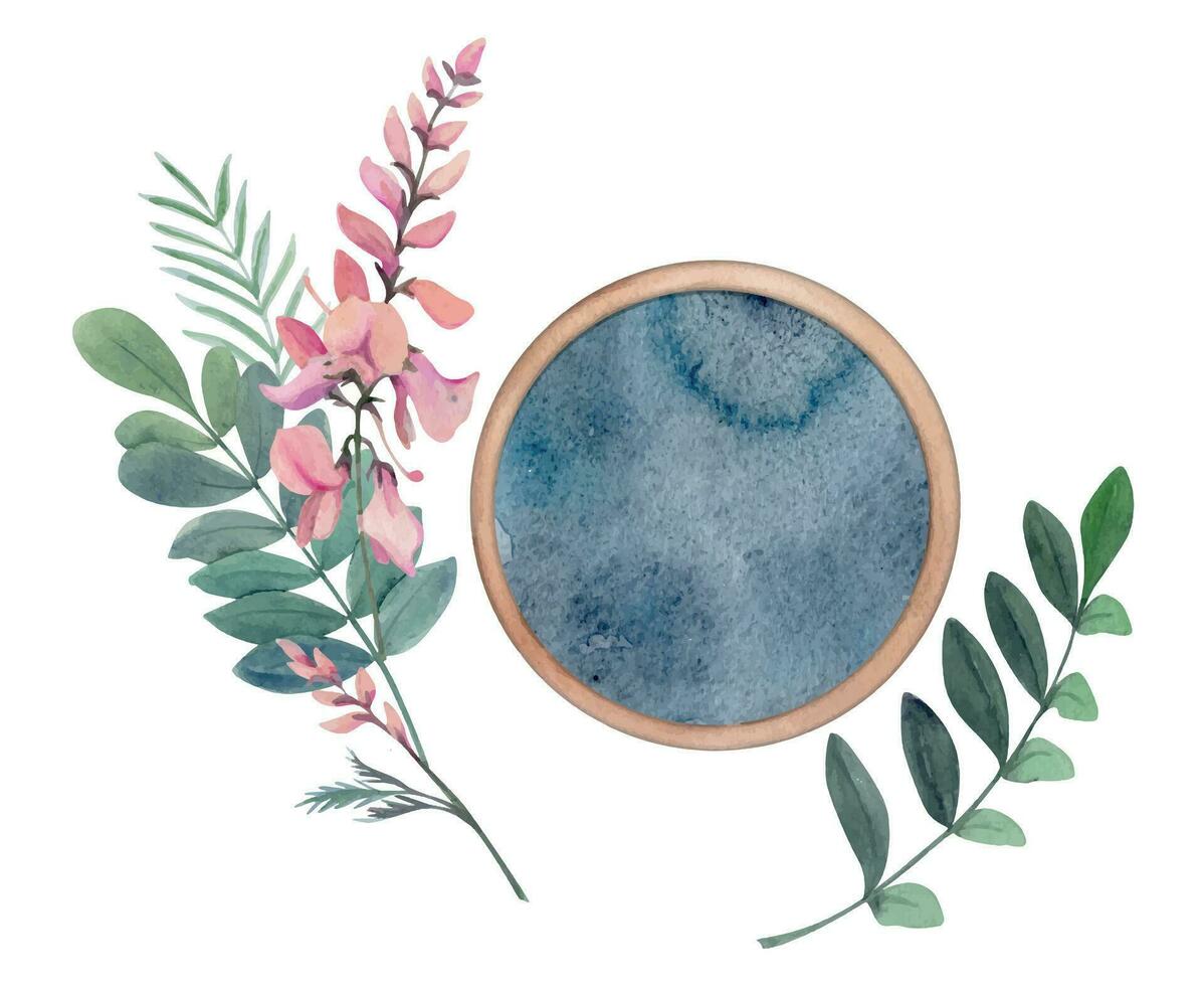 Hand drawn watercolor indigo coloring natural plant dye and materials for hobby, handmade fabric. Illustration isolated composition, white background. Shop logo, print, website, business card, booklet vector