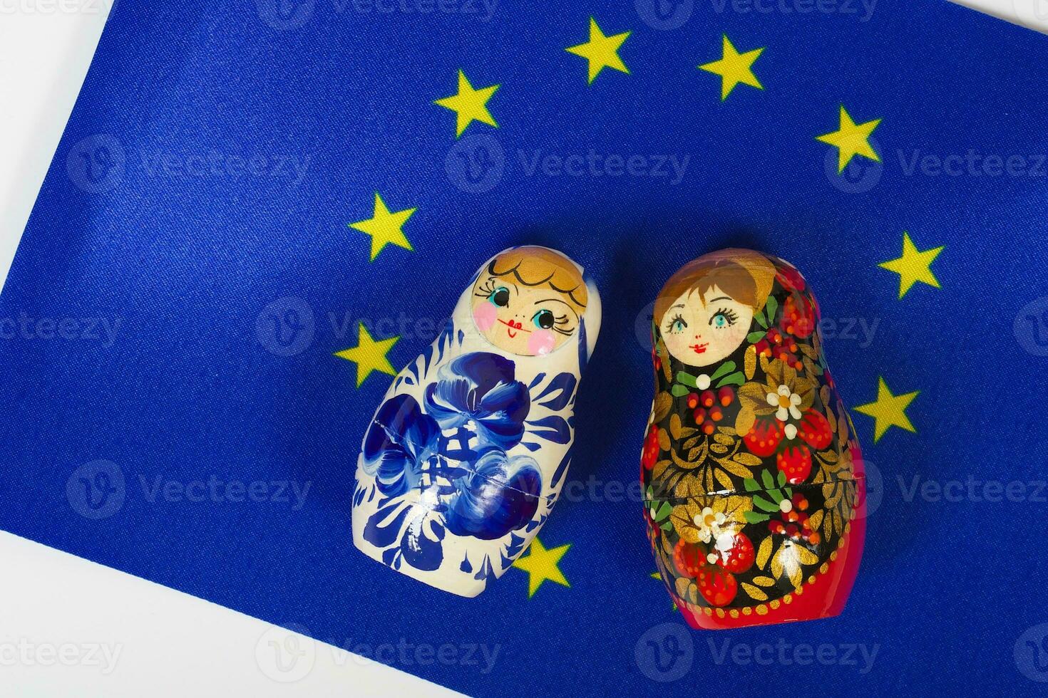 Russian matryoshka dolls on European flag photo