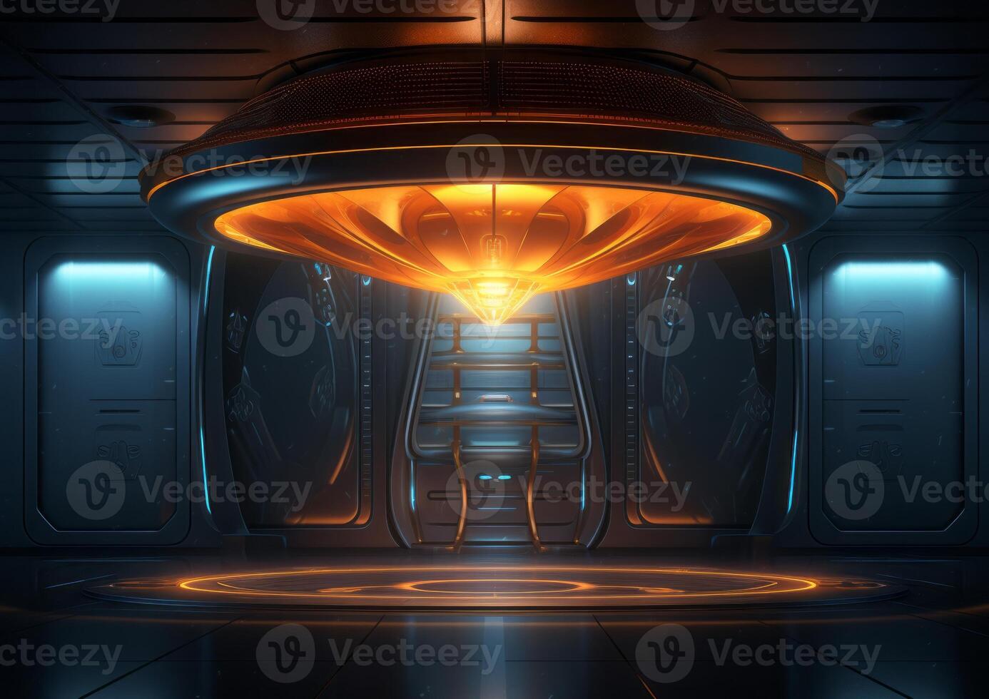 Galactic Encounter Realistic Spaceship in an Empty Dark Room photo