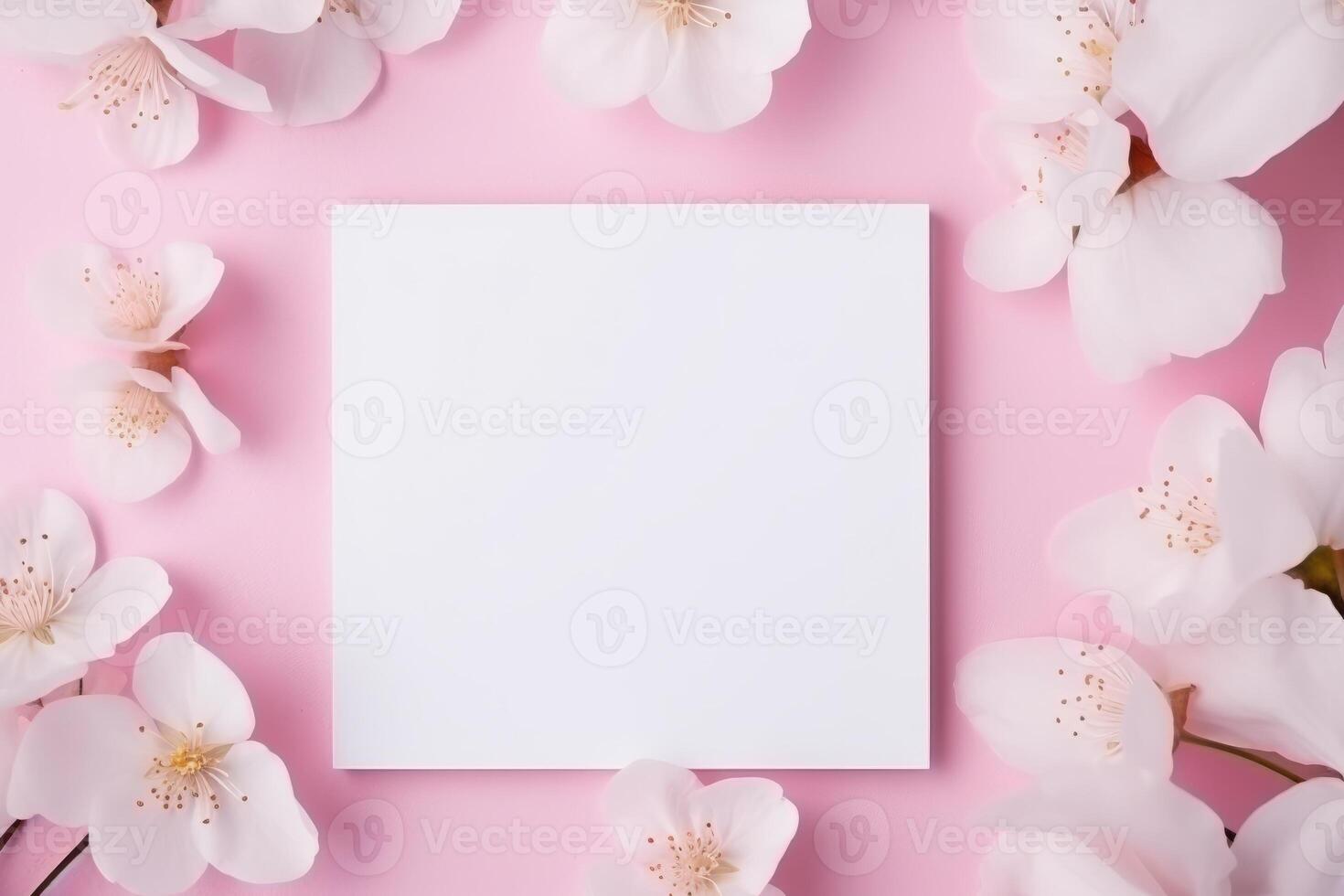 Blooms Pink Flower and White Square Frame Creative Layout for Advertising Card or Invitation photo