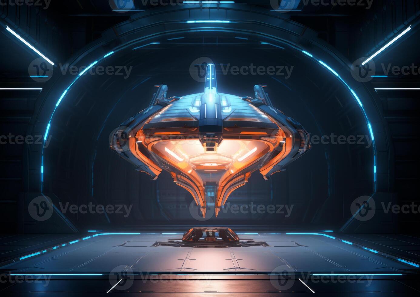Galactic Encounter Realistic Spaceship in an Empty Dark Room photo