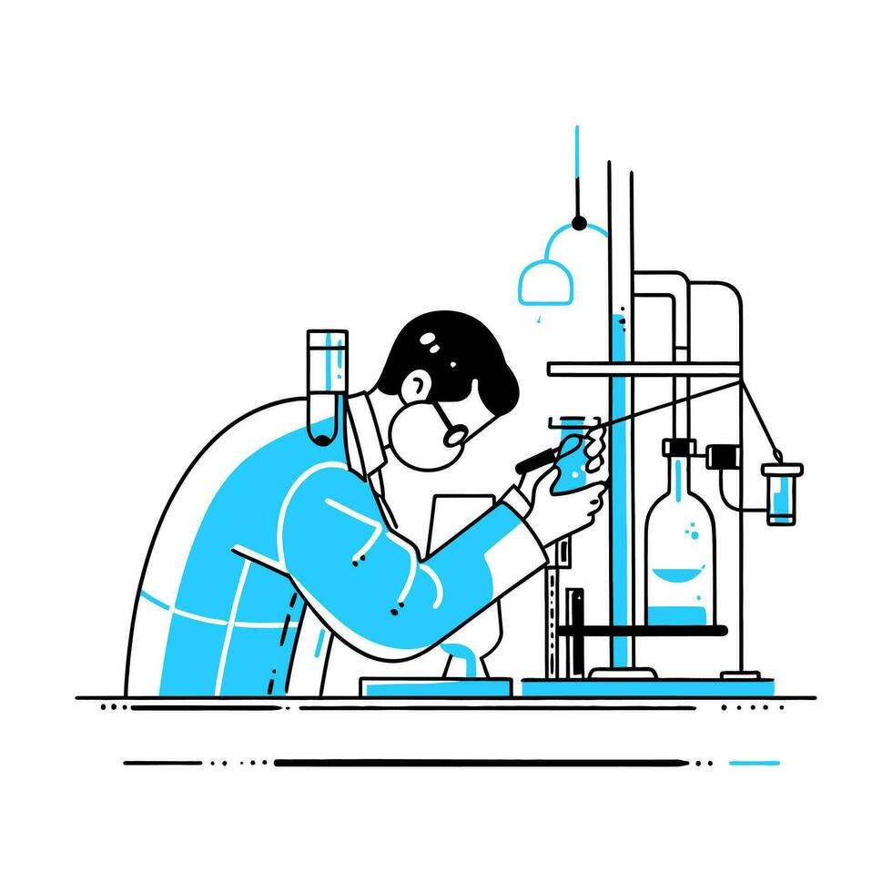 A scientist observing a reaction in a laboratory test tube, vector illustration