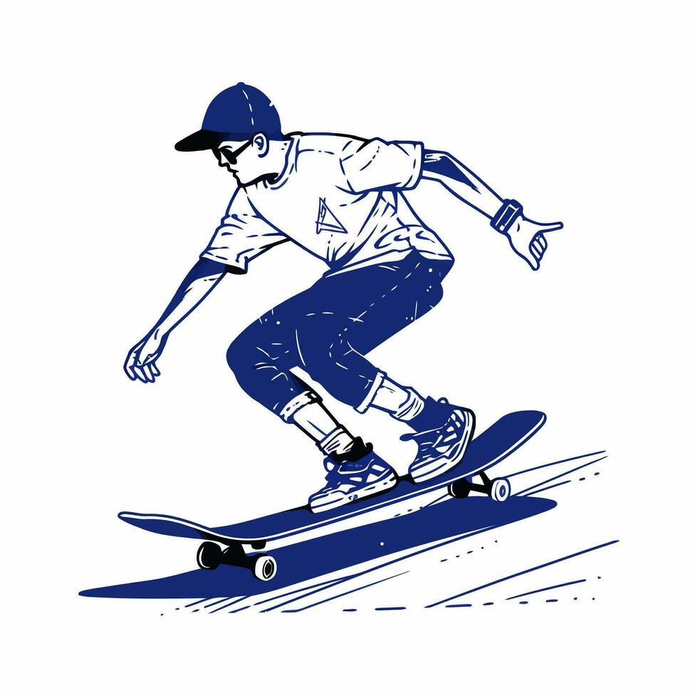 A skateboarder performing a trick in a city skatepark, vector illustration