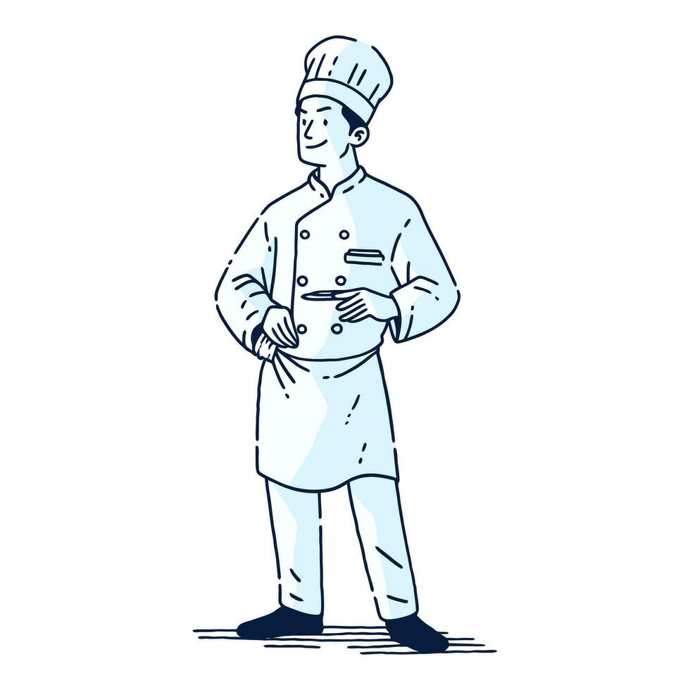 un cocina cocinero en minimalista mano dibujado estilo vector ilustración