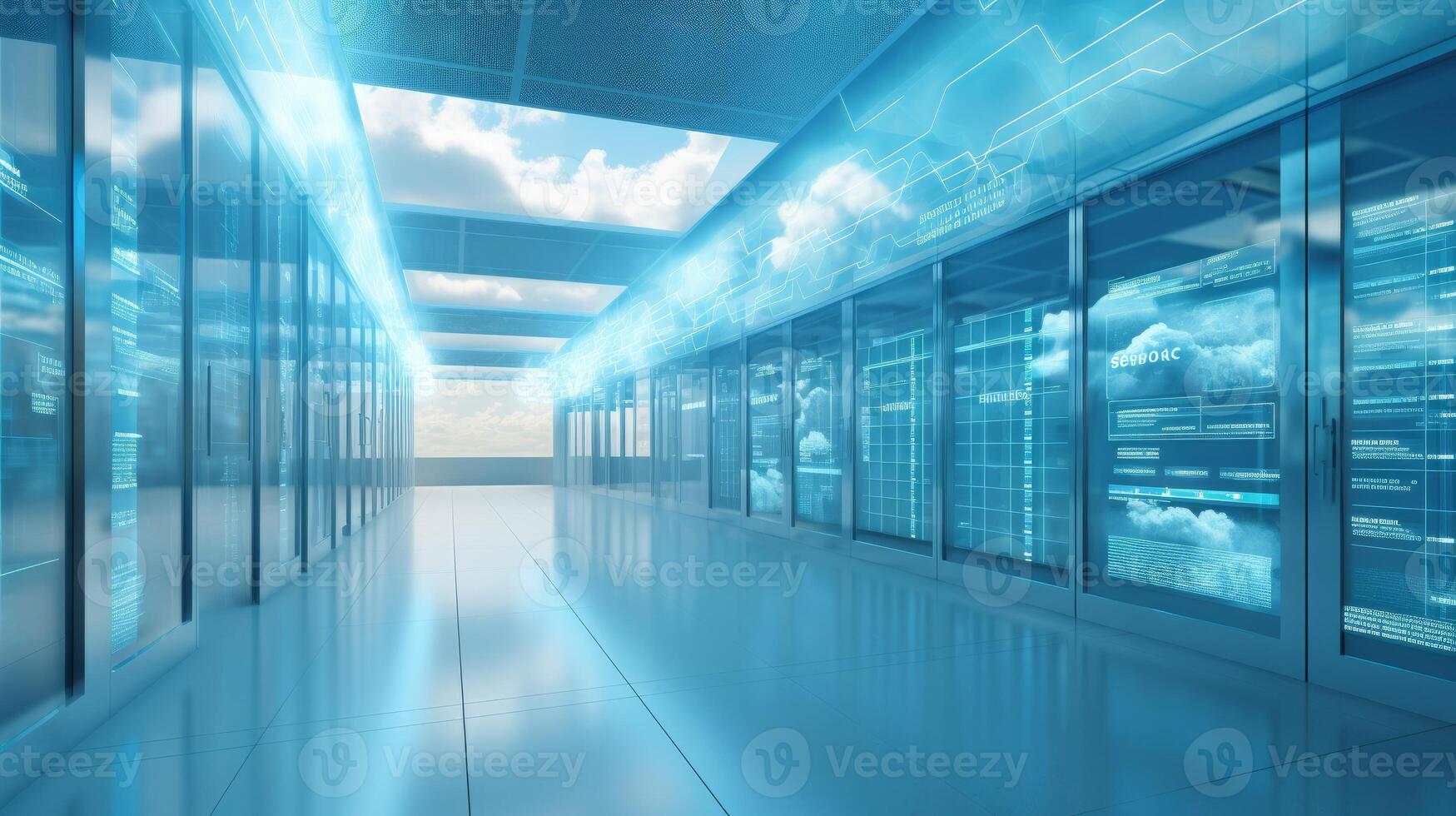 cloud computing concept art abstract, cloud server. data center organize, technology blue light room photo