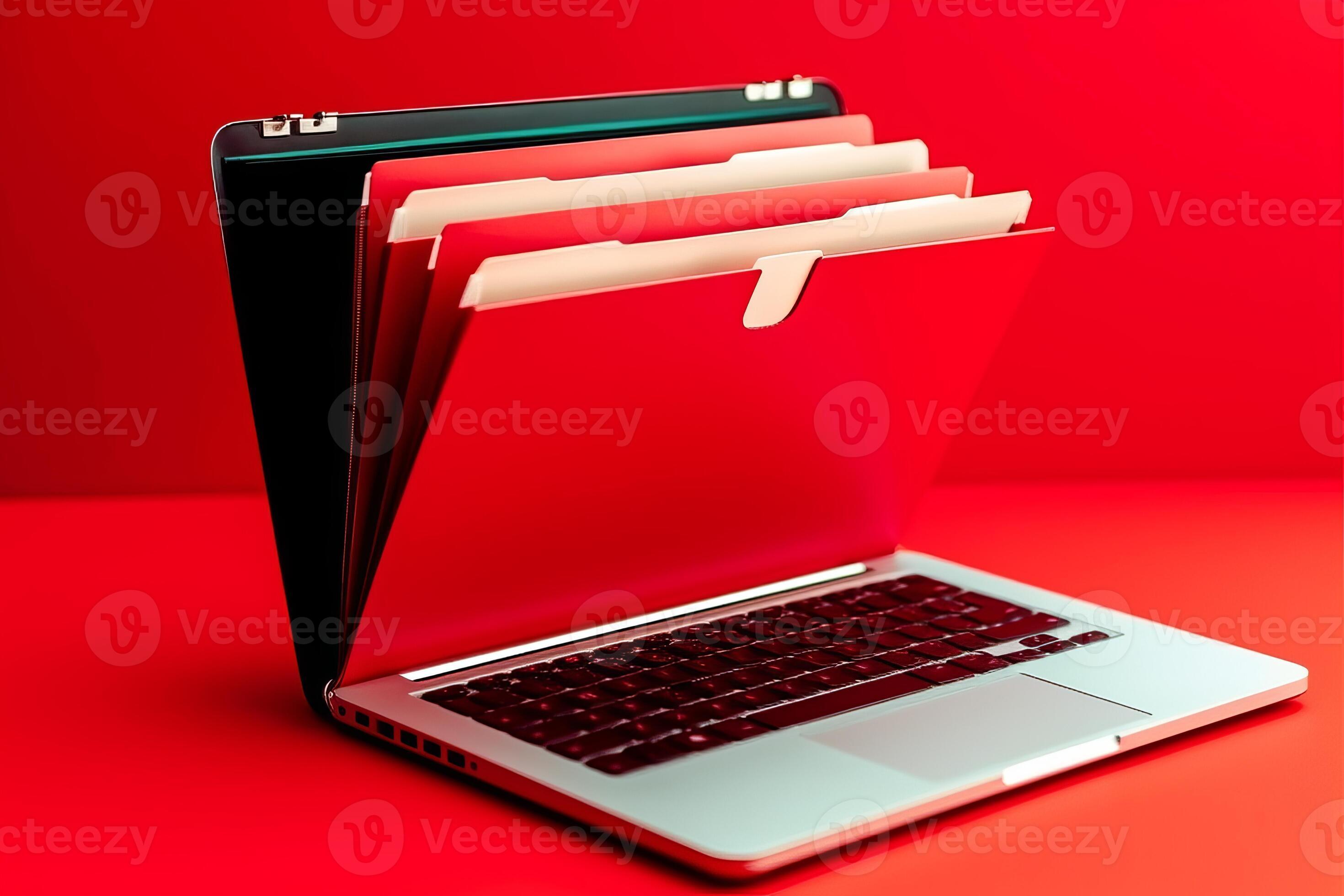 Red laptop screen with file folder, AI Generated 26173537 Stock Photo