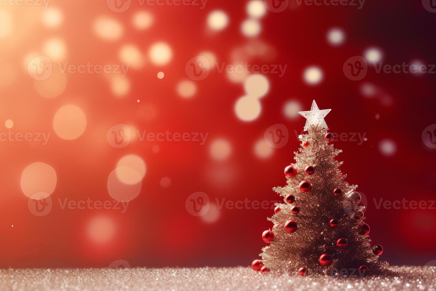 Christmas Splendor Xmas Tree and Bokeh Lights on Red Canvas Background photo