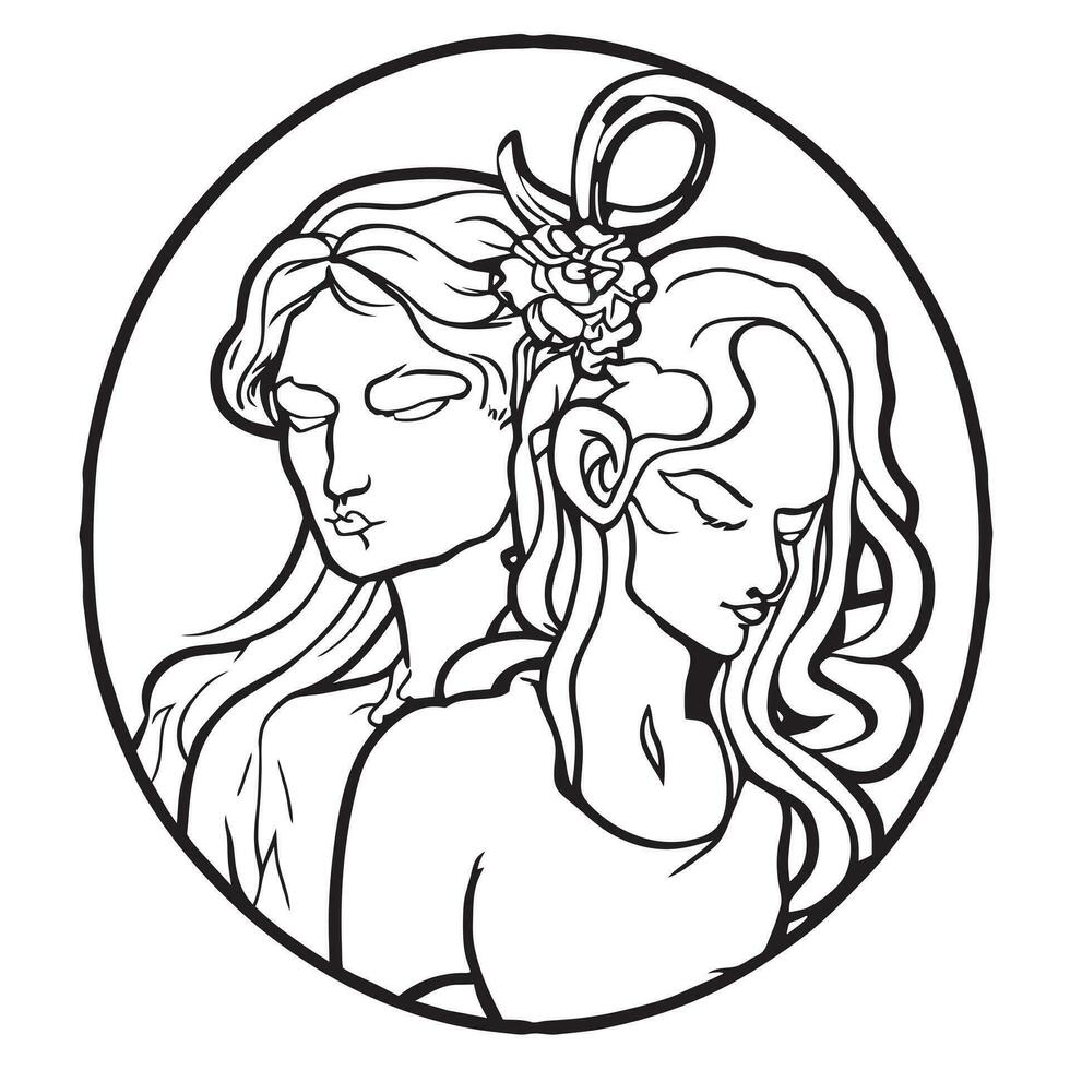 one person two souls, vector illustration line art
