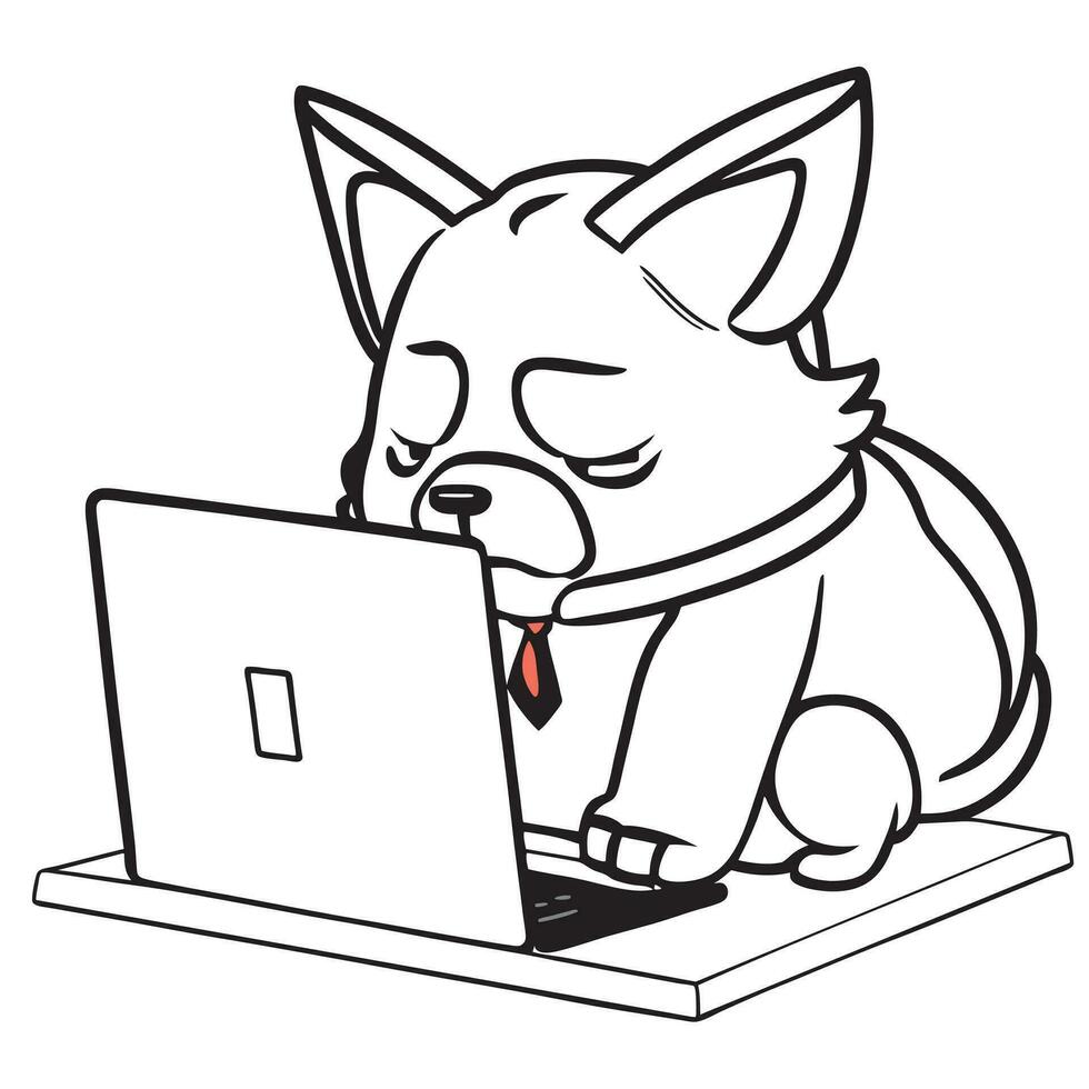 TIRED BUSY BUSINESS DOG, vector illustration line art