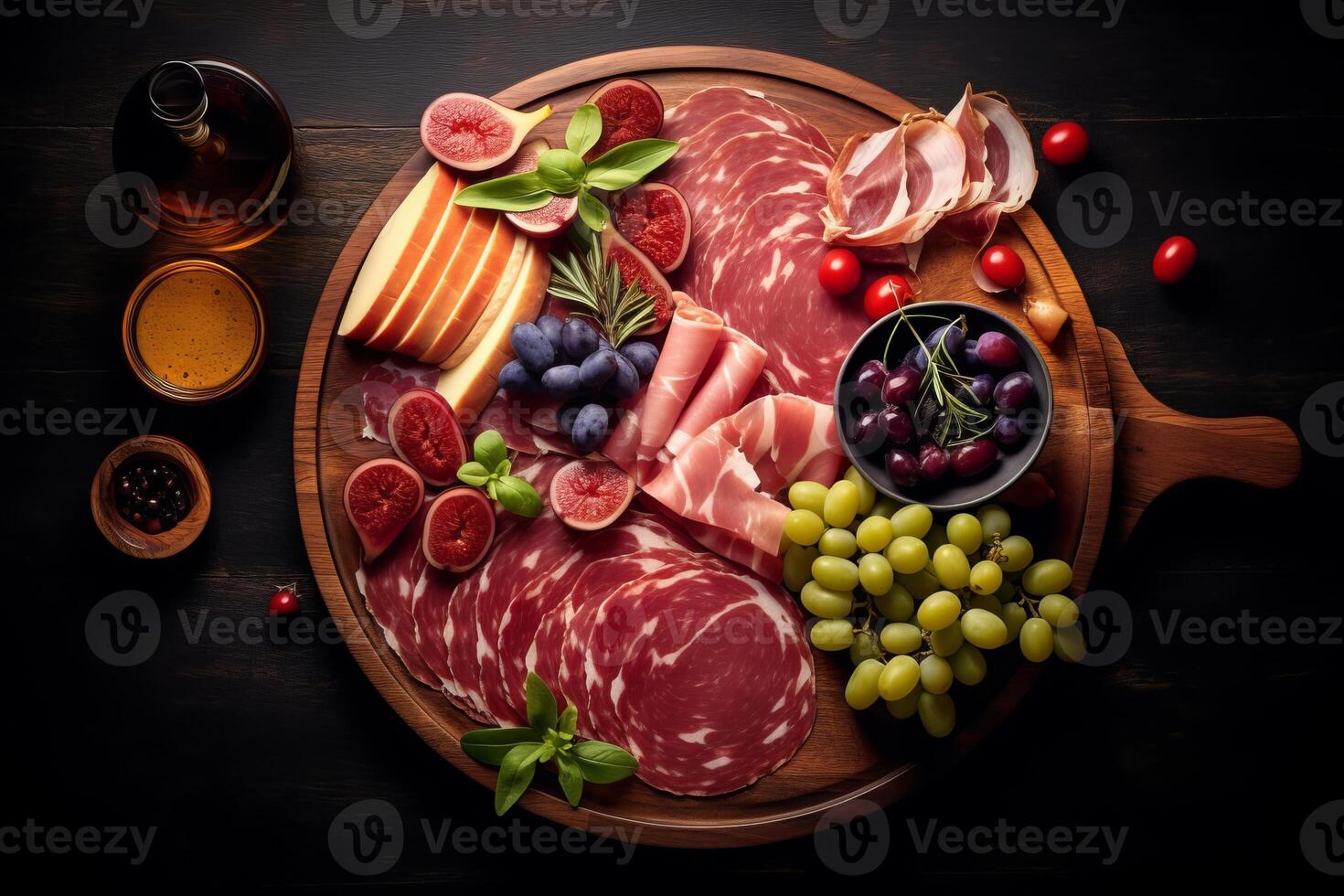 Antipasto Perfection Top View of Charcuterie Board with Prosciutto