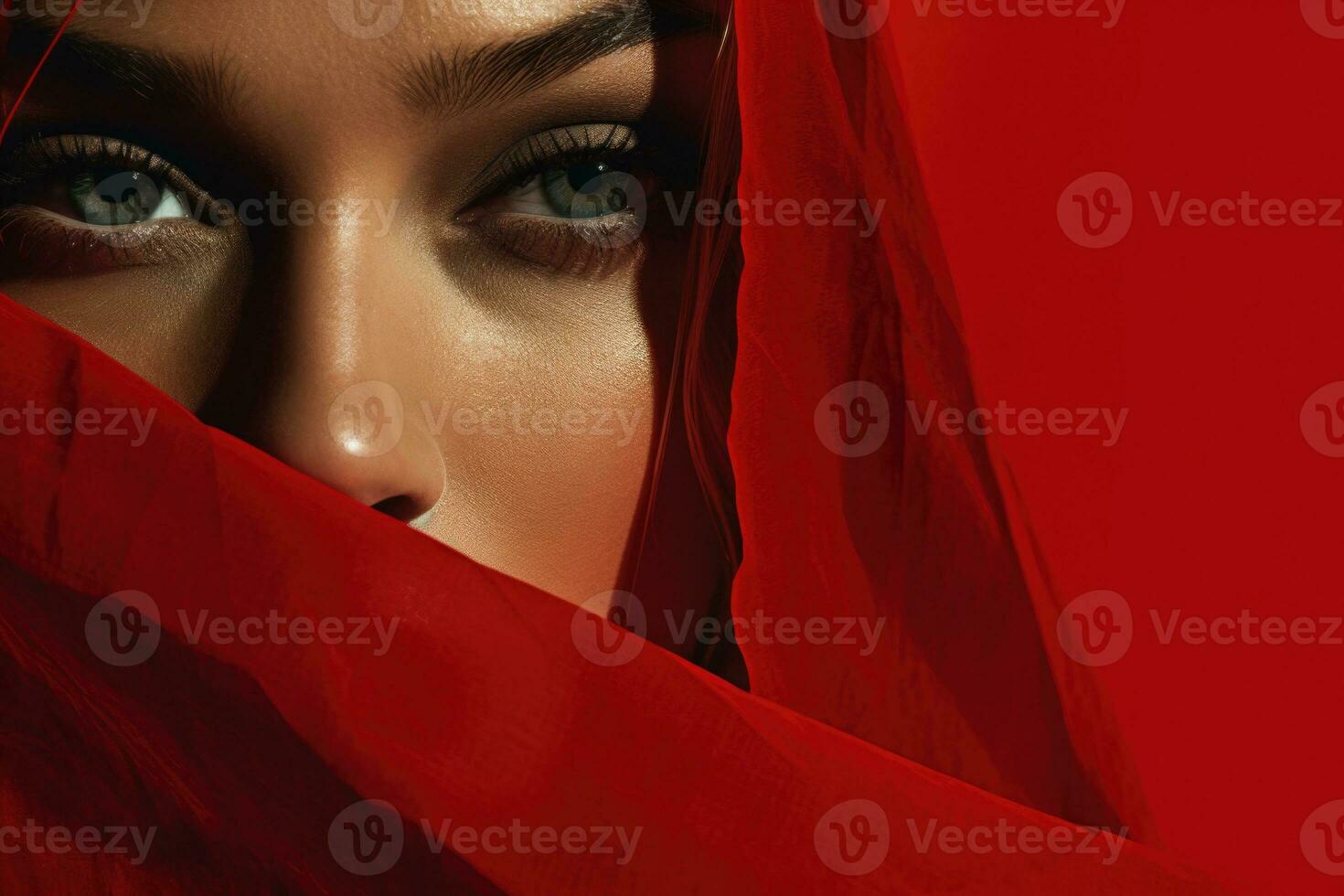 A woman i covered in red cloth, in the style of feminine imagery created with Generative Al technology photo
