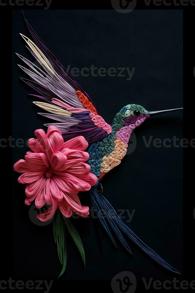 Yarn painting of a hummingbird photo