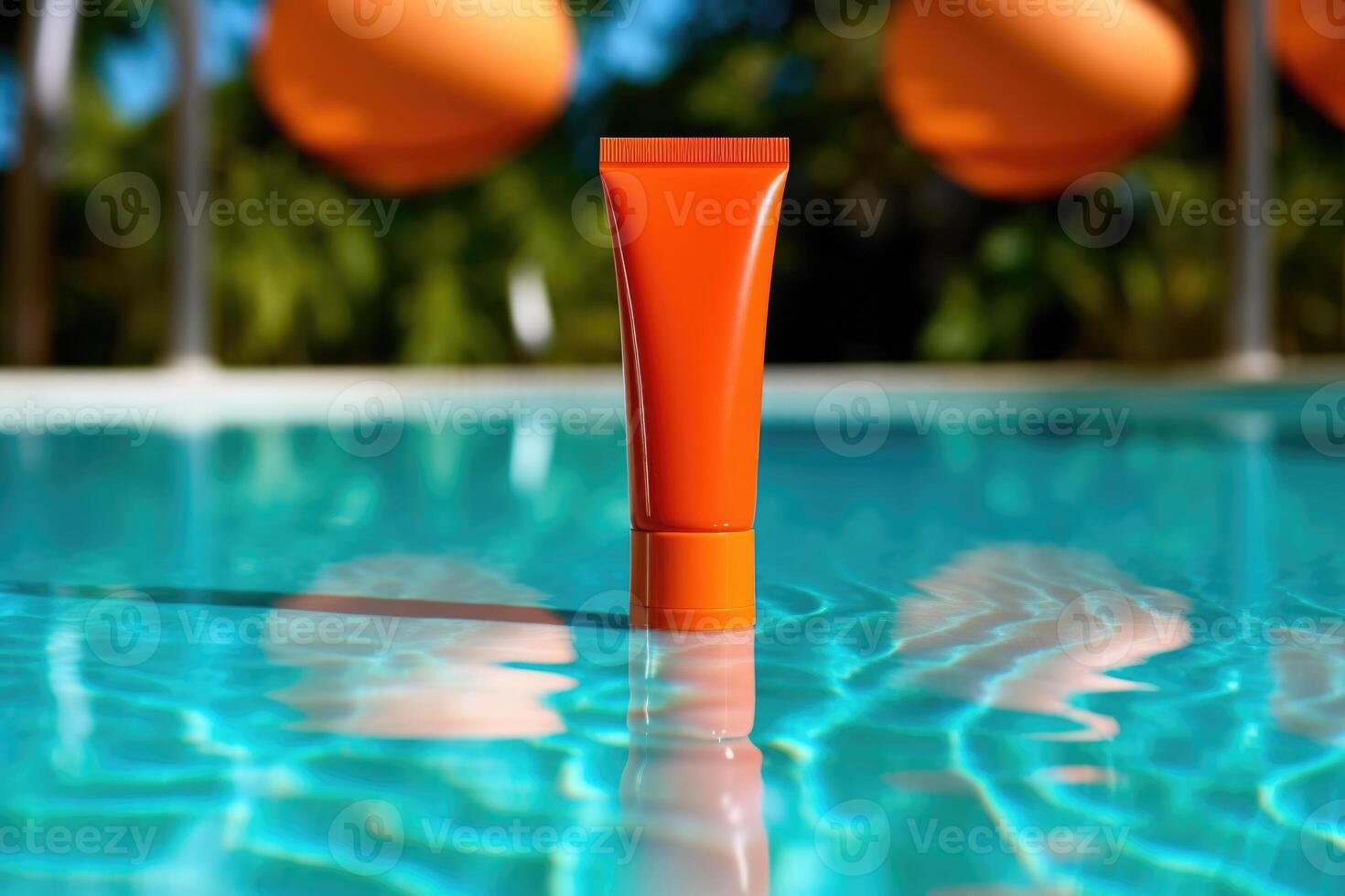 gelb tube, swimming pool background created with Generative Al technology photo