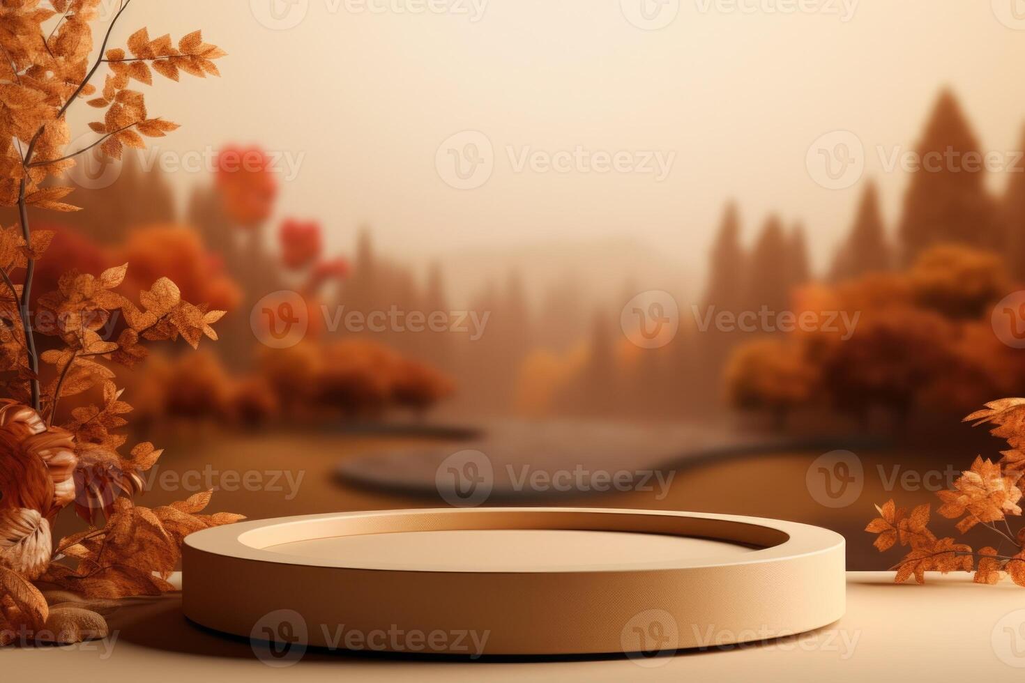 product display podium with empty space for autumn season created with Generative Al technology photo