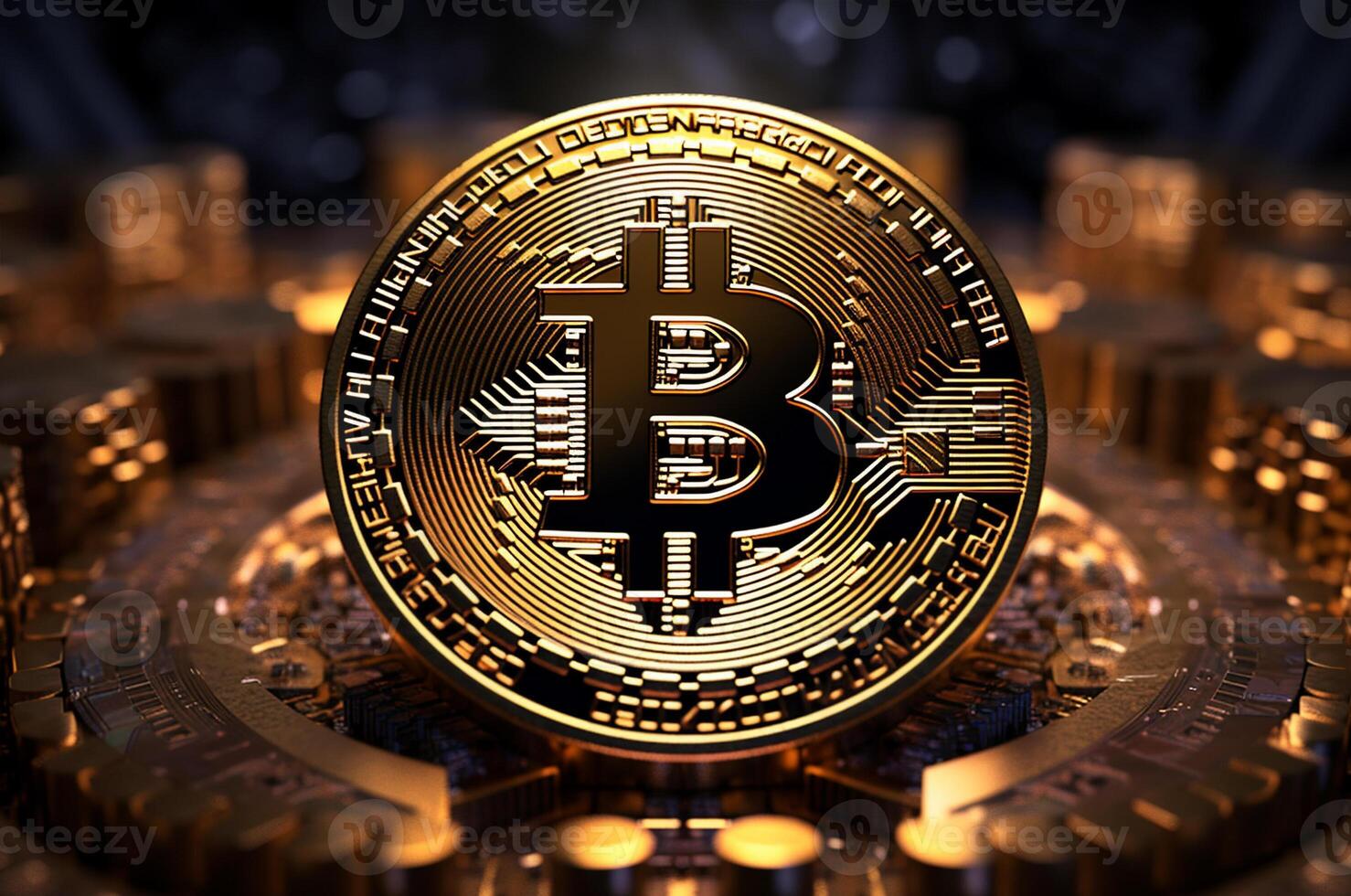 Bitcoin. Bitcoin coin. New currency. Cyberspace. photo
