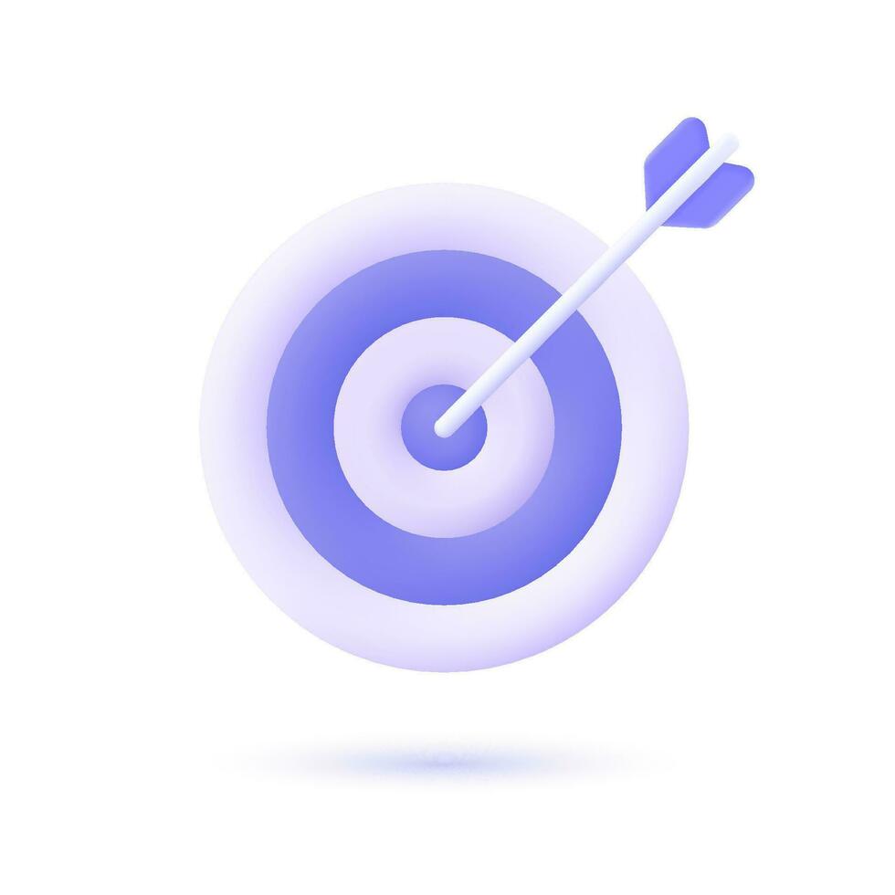 3d target icon in the center of which the arrow hit. the concept of achieving a goal in life or business. vector 3d illustration in cartoon minimalistic style isolated on white background.