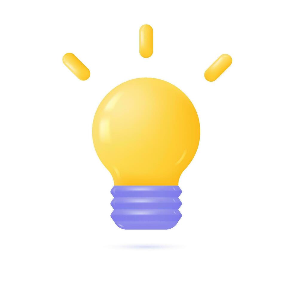 3D glowing light bulb icon in a minimalistic cartoon style. the concept of a new idea, business or found solution to a problem. vector illustration isolated on belmo background